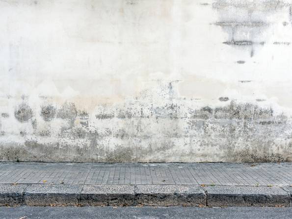 Fassade streichen, weiße Farbe mit dunklen Ablagerungen, Algen auf der Fassade, Foto: iStock / ilbusca