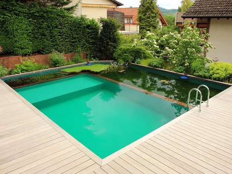 Schwimmteich, ein Naturpool mit Regenerationsbecken