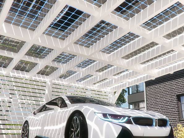 Doppelcarport, Solardach, Solarcarport, Foto: solarcarporte.de