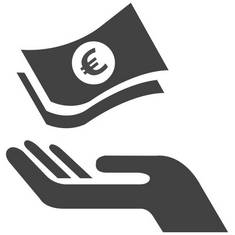 Пеллетное отопление, рука, деньги, субсидии, Значок: Piktochart