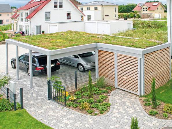 Doppelcarport, Dachbegrünung, Gründach, Foto: Overmann