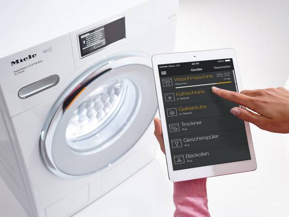 Smart Home, Haushaltsgeräte, Waschmaschine, Tablet, Foto: Miele